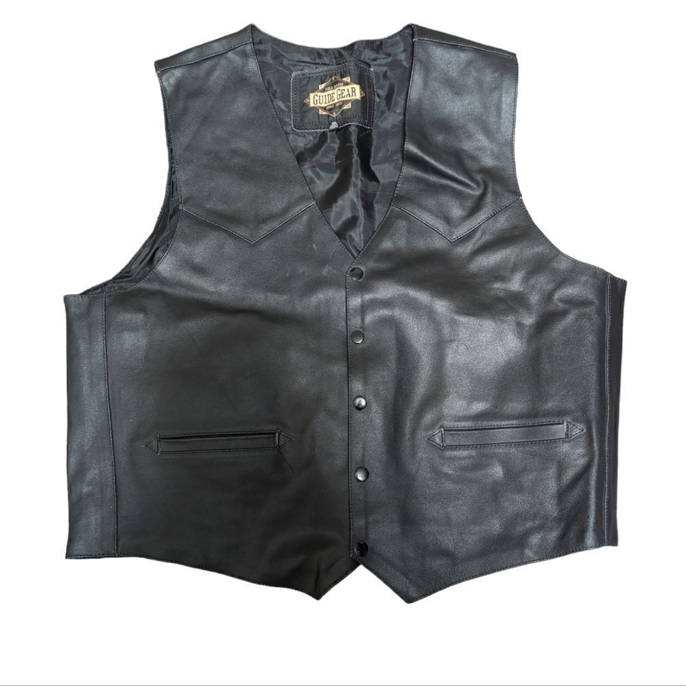 GUIDE GEAR Men's Black Genuine Leather Vest Size Extra Large